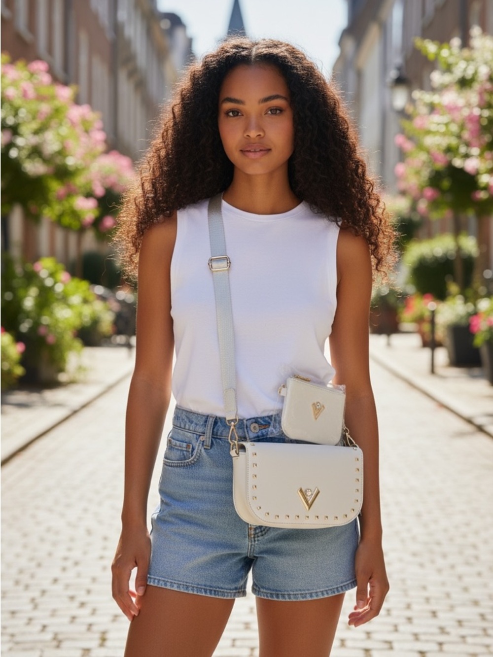 NWT Valentino Orlandi Taupe Studded Crossbody Bag with Pouch - Made in Italy